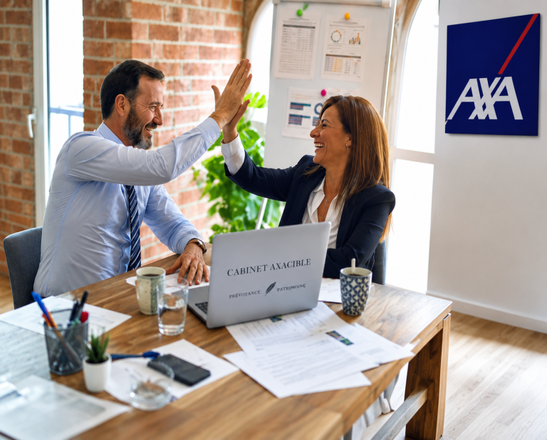 Deux collègues se donnent un high-five dans un bureau moderne